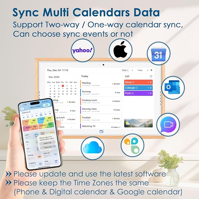 15.6" Digital Wall Calendar No Monthly Fee Family Hub Touchscreen | Multi-calendar Merger Smart Ambient Brightness Large Recipe Library
