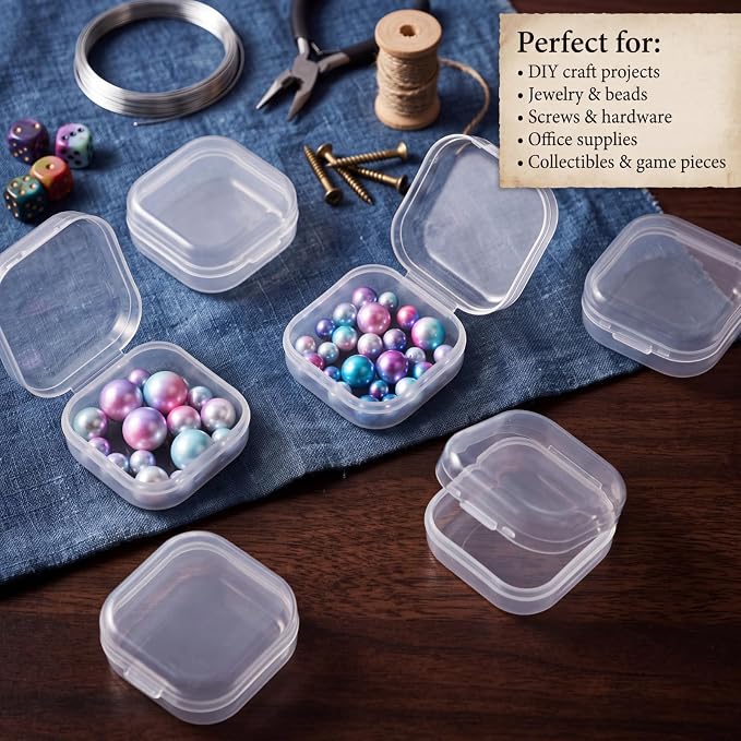 Jetec 120 Pieces Mini Plastic Clear Beads Storage Containers Box for Collecting Small Items, Beads, Jewelry, Business Cards, Game Pieces, Crafts (1.4 x 1.4 x 0.7 Inch)