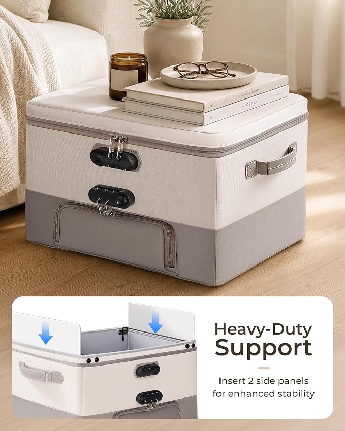 Fireproof Document Box with 2 Locks, 10 Hanging File Folders | Large-Capacity Family Filing System for Organizing Estate Planning, Emergency Preparedness and Home Office Important Document