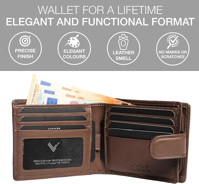 Soft Leather Wallet for Men, Genuine Bifold with Zipper Coin Pocket | Holds Bills, Credit Cards, Coins – RFID Blocking – Stylish, Durable & Practical Leather Wallet for Men