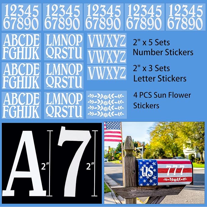 132 Pcs 2" Reflective Mailbox Numbers Letters Stickers for Outside,Self Adhesive Numbers and Letters for Address Mailbox,White Vinyl Waterproof Stick on Address Decals for House Sign Door Cars Home