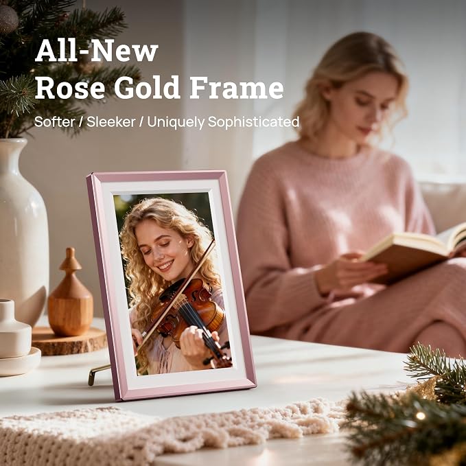 ARZOPA D10 Metal Digital Picture Frame Free Cloud Storage No Subscription 10.1" HD Anti-Glare Touchscreen Instant Photo & Video Sharing from Phone Ideal for Thoughtful Gifting Exquisite - Rose Gold