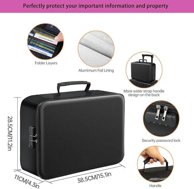 Fireproof Bag with Lock, Waterproof Fireproof Document Organizer for Safe Storage – Large Capacity File Storage Case for Home, Office, and Travel (black)