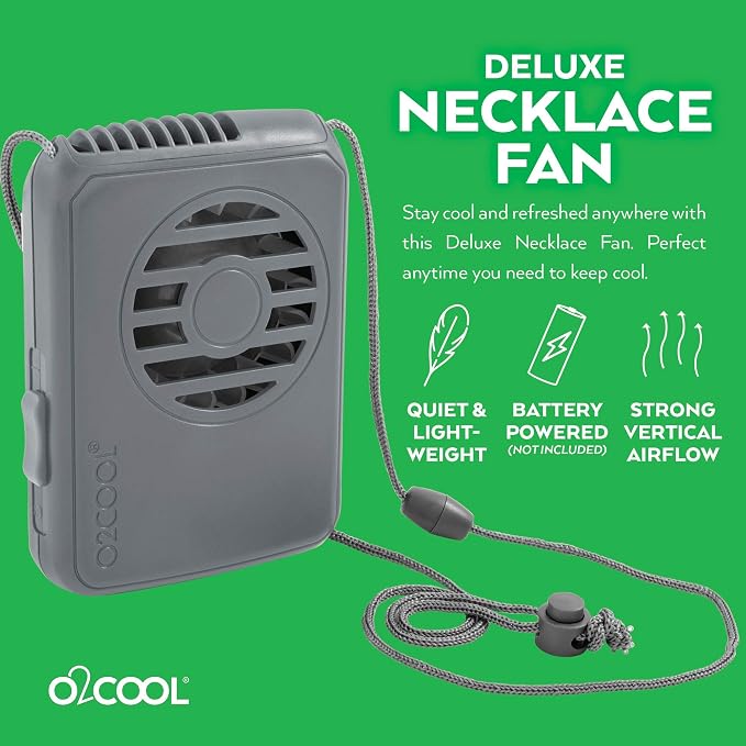 O2COOL Deluxe Necklace Fan, Battery Powered with Adjustable Lanyard, 2 Pack, Grey | Yes