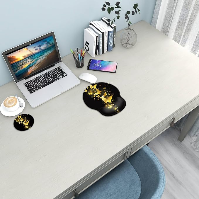 Ergonomic Mouse Pad with Wrist Rest Support,Gel Mouse Pads for Desk | Big Mousepad With Coaster Non-slip & Pain Relief for Computer, Home&Office Desk Decor