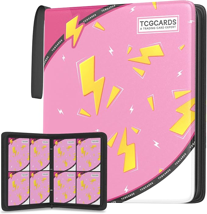 Trading Card Binder 4 Pocket,Card Binder 400 Pockets,Card Book Holder Cards with 50 Removable Sleeves,3-Ring Zip Design MTG/TCG/Sport Collectible Trading Card Albums Gifts for Boys and Girls (Pink)