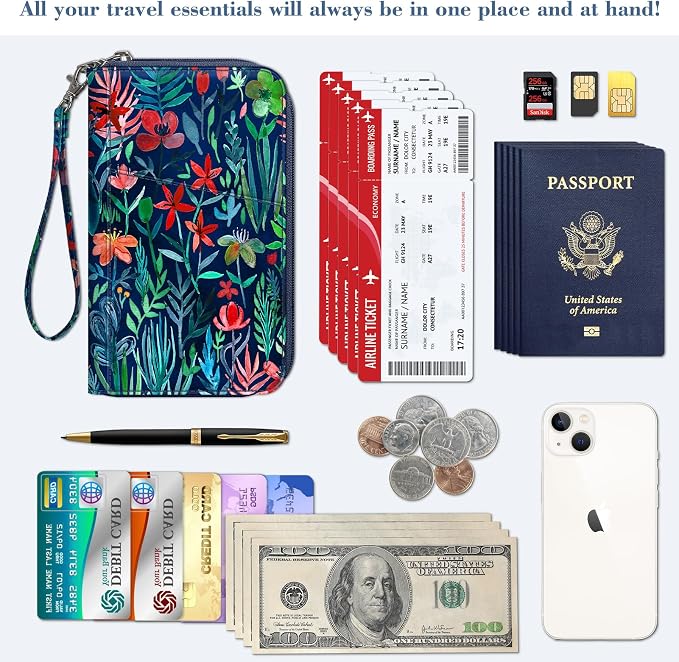 FINTIE Family Passport Holder Wallet Travel Document Organizer Clutch Bag | RFID Blocking Credit Cards Case Cover for Women Men