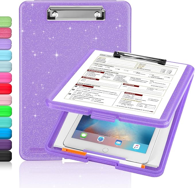 Sooez Clipboard with Storage, Plastic Nursing Clip Board, 8.5" x 11", Work | Sturdy Clipboards Foldable, Cute Hanging Clip Board Case, Teacher, Classroom Must Haves, Office School Supplies, Women & Men