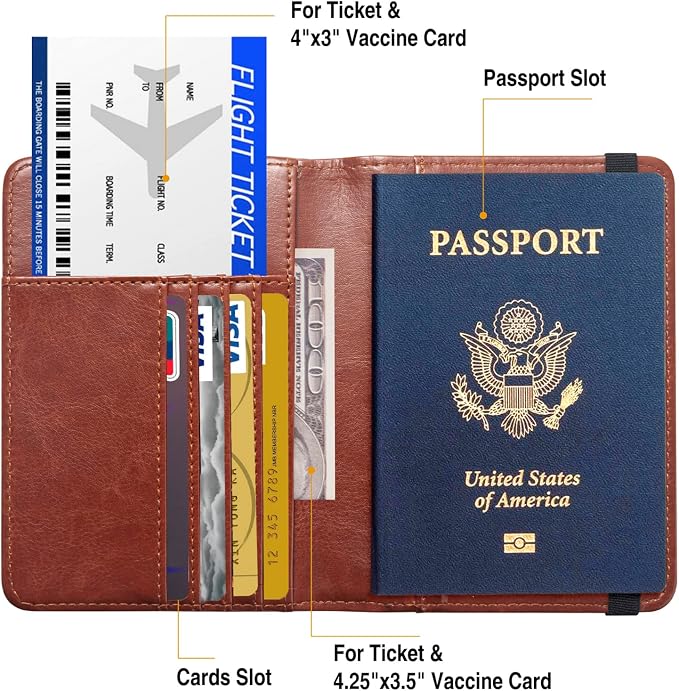 Premium Passport Holder for Travel RFID Blocking Passport Cover Slim | Passport Cover for Women Men Leather US Passport Wallet Case for Travel Passport Book Cover Travel Document Organizer Carrier