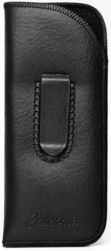 Calabria Slim Eye Glasses Case w/Clip Soft PU Leather Black Men Women Eyeglasses Pouch Slip-In Eyewear Holder Sunglass Bag - 50PACK