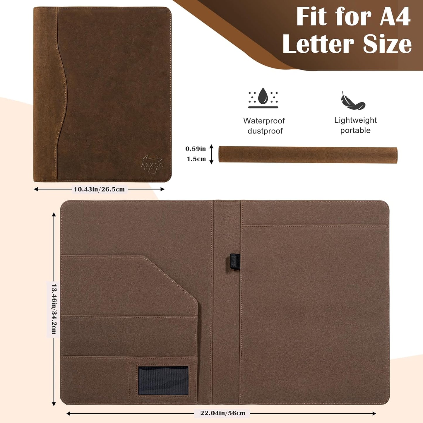 AZXCG Custom Padfolio Binder, Free Engraved Name,Leather Padfolio for Men and Women,Interview Resume Folder,Business Card Holder,Gift Portfolio