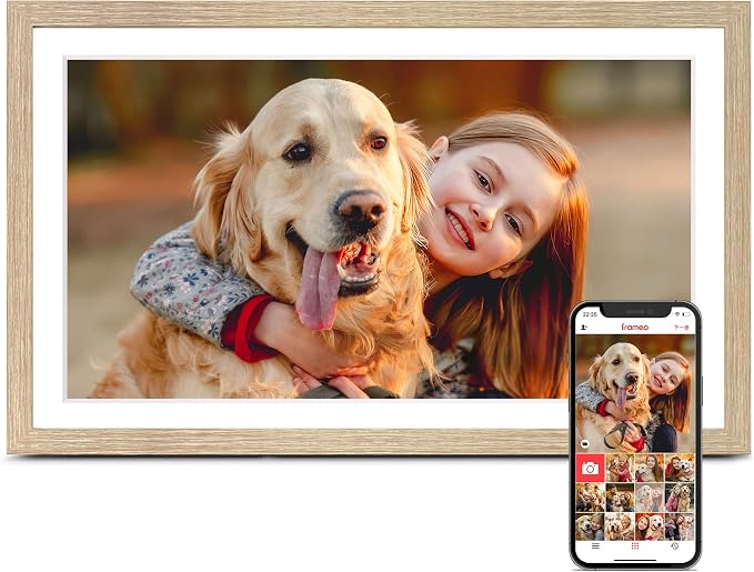 Digital Picture Frame Large, 15.6 Inch Digital Photo Frame Frameo, WiFi Electric Slideshow Frame, 1920*1080 IPS FHD Touchscreen, 32GB, Tabletop&Wall-Mounted, Share Video Picture, Gifts, Oyster White