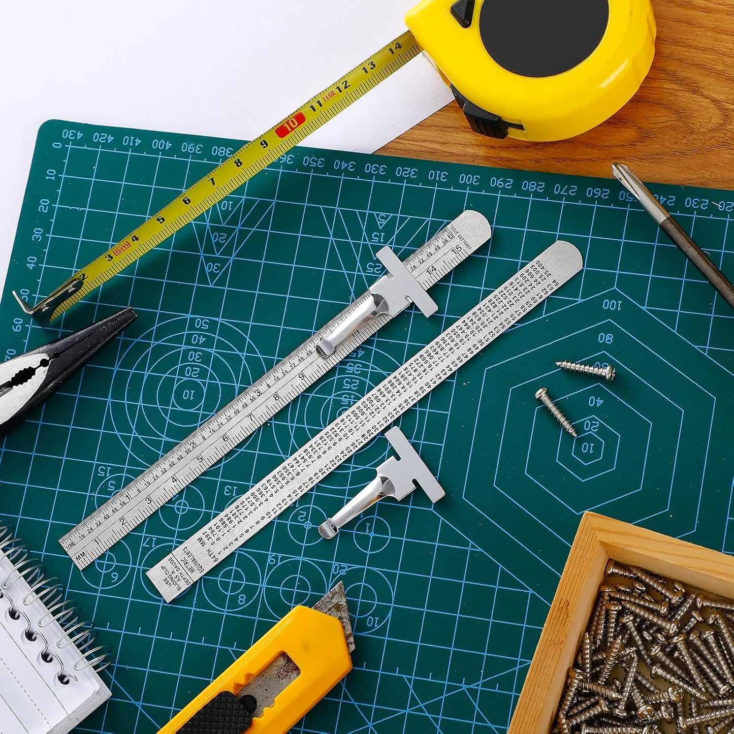 6 Inch 15 cm Pocket Ruler Flexible Precision Stainless Steel Ruler with Detachable Clips Stainless Steel Pocket Clip Scale Gauge Metric British System(6 Pieces)