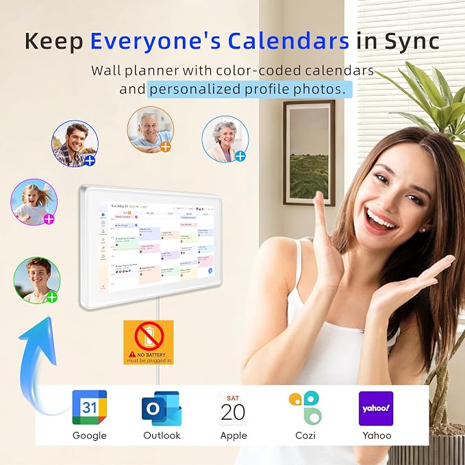 15.6 Inch Smart Calendar No Subscription, All-in-One Smart Organizer with Photo Frame, Wall-Mountable Touch Screen, Task Management, Schedule Planner, White