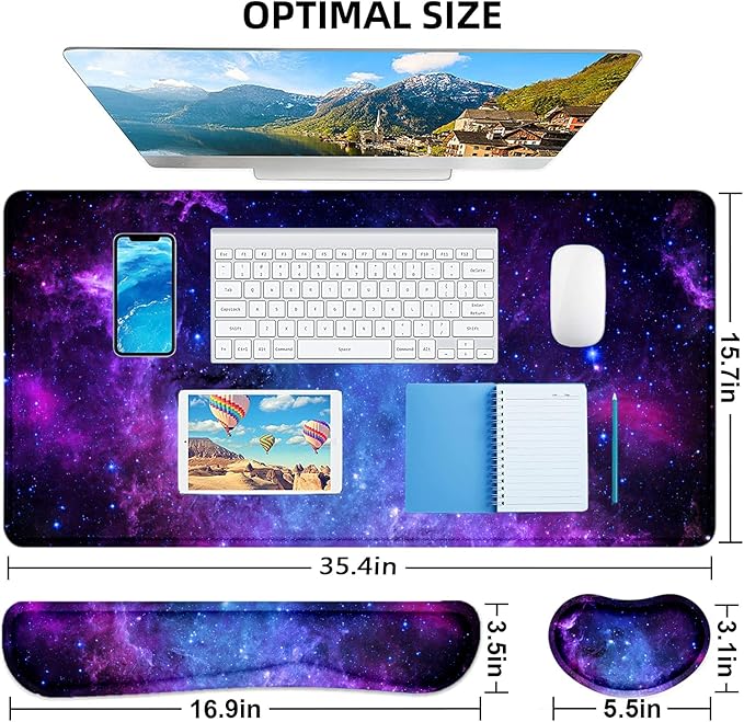LATEEFAH Mouse Pad with Wrist Rest, Desk Mat + Keyboard Wrist Rest Set, Desk Pad for Keyboard and Mouse, 4-in-1 Large Mouse Pad with Wrist Support for Office, Home