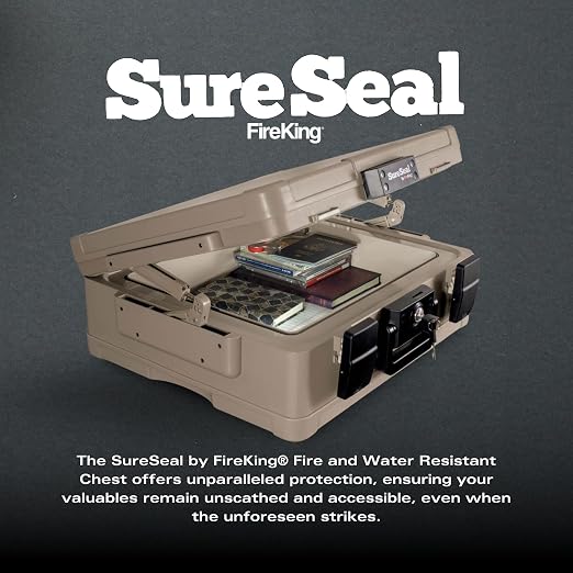 FireKing SureSeal Fire Rated Safe with Key Lock, Taupe | 1 Hour Fire Rated Safe - 100 Hour Water Resistant - Key Lock - Made in USA