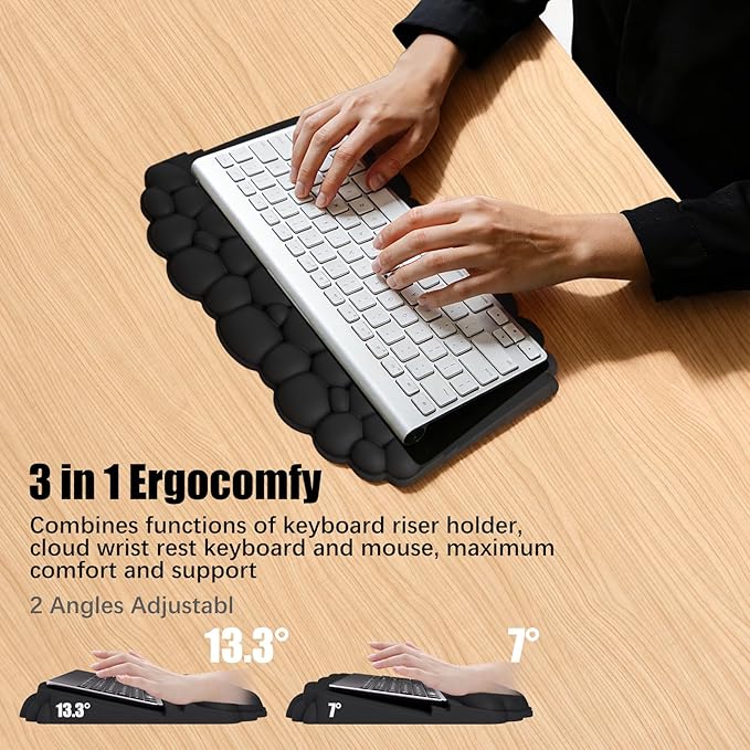 Wrist Rest with Keyboard Stand, Ergonomic Computer Wrist Support Pad | Cloud Keyboard Riser Holder with Wrist Pad, Memory Foam Desk Cushion, Palm Hand Typing for Office Home School - Green