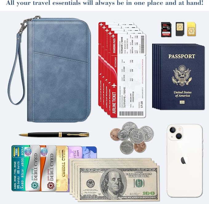FINTIE Family Passport Holder Wallet Travel Document Organizer Clutch Bag | RFID Blocking Credit Cards Case Cover for Women Men