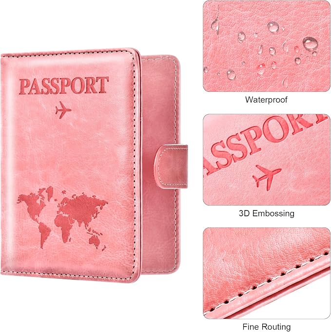 Eoehro Passport Holder for Travel Essentials, Passport Wallet Cover Case for Travel Must Haves Accessories,Passport Book Holders for Women and Men(Bright Pink)