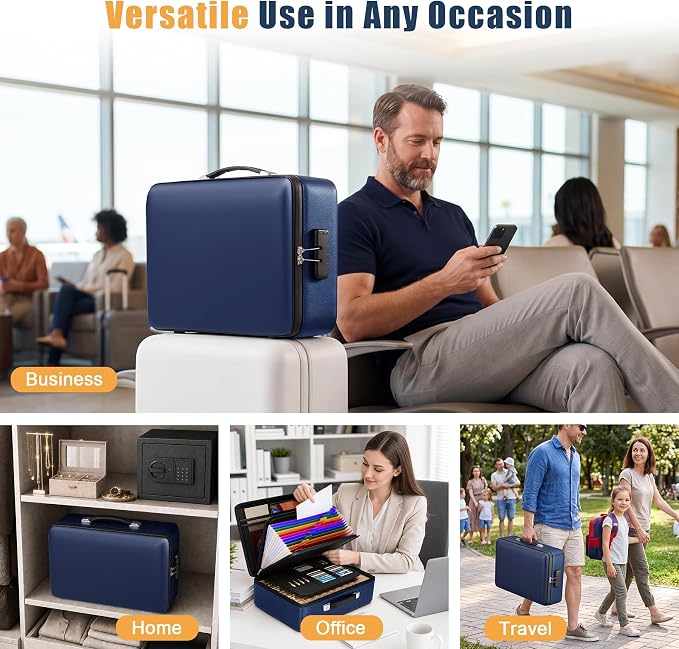 Fireproof Document Box, Hard Briefcase Fireproof Safe for Home Documents | Fire proof file box for documents, detachable accordion file organizer, waterproof digital document organiser briefcase