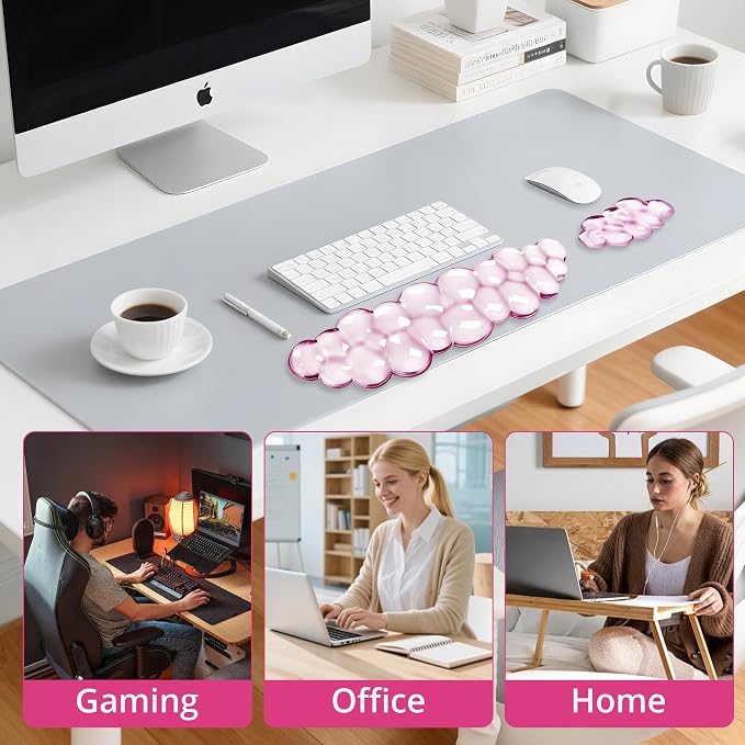 Cloud Wrist Rest Gel Set — Ergonomic Cloud Wrist Rest Keyboard and Mouse, Non-Slip Desk Accessories for Office and Home（Pink）