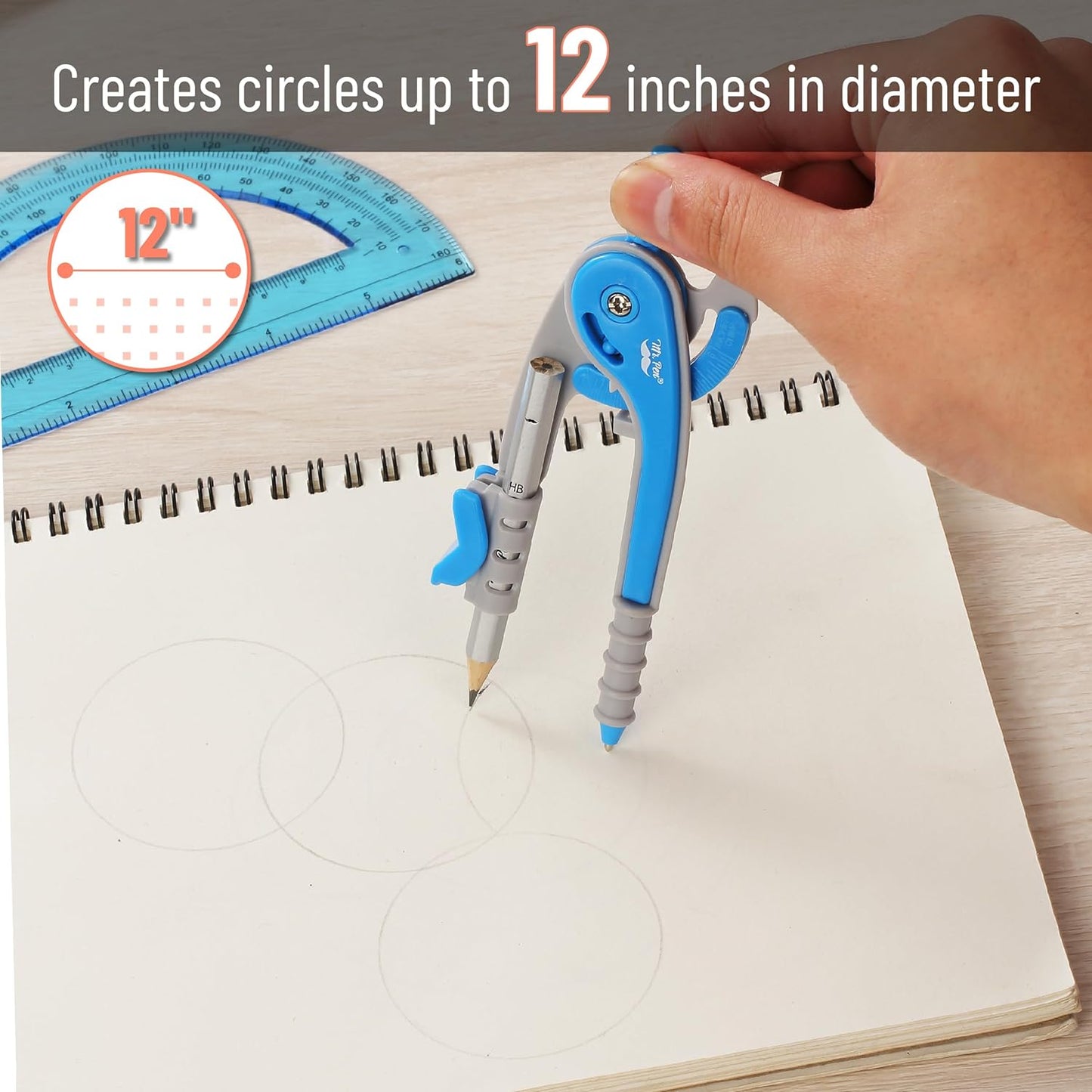 Mr. Pen- Compass and Protractor Set, Blue, Compass Geometry Tool, Protractor and Compass Set, Compass Drawing Tool, Drawing Compass, Protractor Set, Geometry Compass, Back to School Supplies
