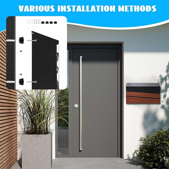 Yaocom Wall Mount Mailbox Large Capacity Mailbox for Outside Galvanized Steel Rustproof Metal Mail Drop Post Modern Collection Box Postbox 15.75" x 9.84" x 4.33", No Key Locking (Wood Color,No Flag)
