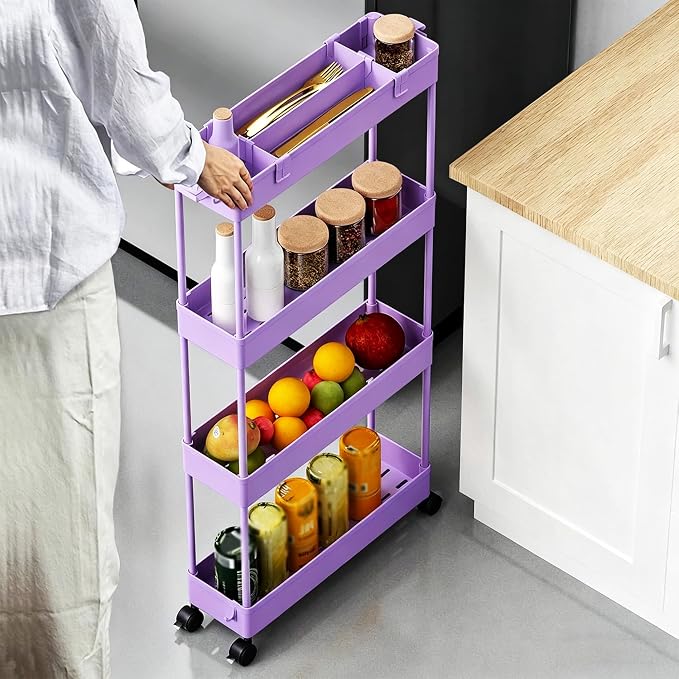 2-piece Set Slim Storage Cart 3 Tier,Bathroom Organizer Rolling Utility,Mobile Shelving Unit Slide Out for Office, Kitchen, Laundry Room & Narrow Places