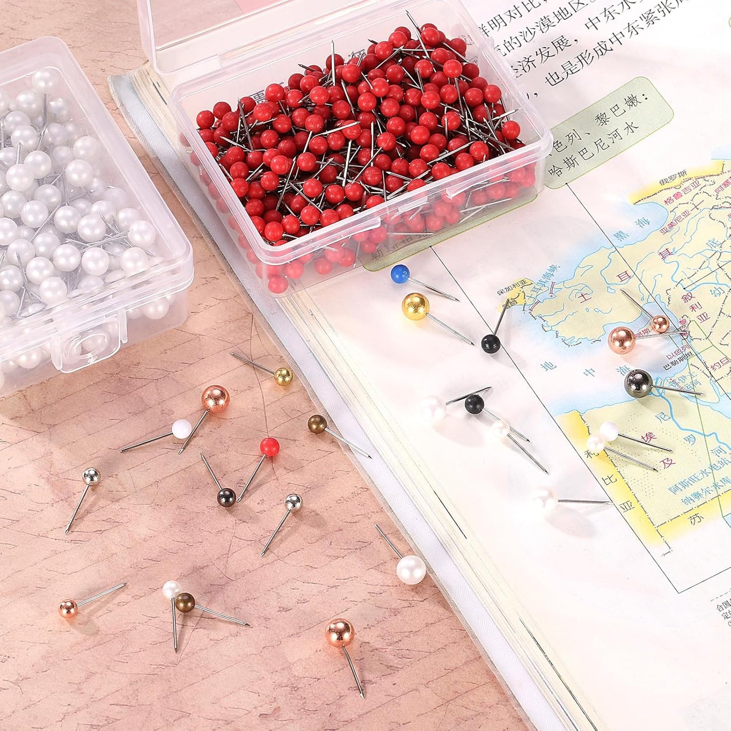 uxcell 800 Pcs Push Pins, Map Thumb Tacks 4mm Round Head Decorative Push Pins for Bulletin Board Home Office Travel Wall DIY Crafts Map Photo, Metallic White