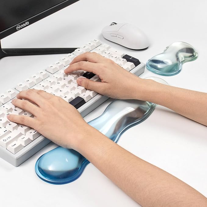 Ergonomic Gel Keyboard and Mouse Wrist Rest Set – Blue Clear Wrist Rest for Computer Keyboard 60%/68%/75%, Keyboard Cushion, Comfort & Support for Typing and Gaming