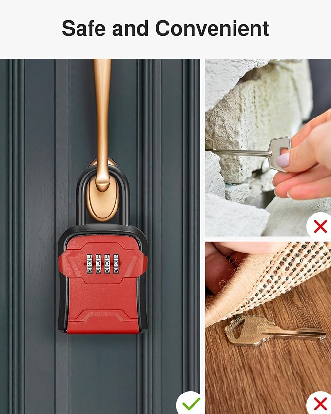 Puroma Lock Box, Key Lock Box Wall Mount & Portable Combination Lockbox with Resettable Code, Security Lockbox for Outside House Keys, Apartment Realtors Spare Keys Storage (1 Pack, Red)