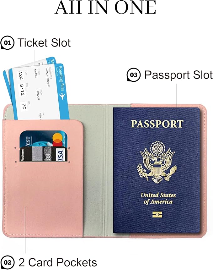 Passport Holder for Travel Essentials,RFID Blocking Passport Cover Case for Travel Accessories,Travel Wallet for Women Men (Pink)