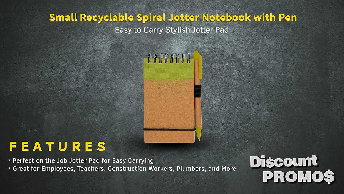 DISCOUNT PROMOS 10 Recyclable Spiral Small Notebooks Pack - 60 Lined Pages - Lime Green