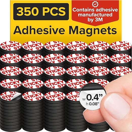 Sticky Flexible Adhesive Magnets for Crafts, 0.4"x0.08" (10x2mm), 350 pcs | Flexible Sticky Magnetic Dots for Office & School Supplies, Whiteboard, Crafts, Fridge, School Projects & Classroom Decor