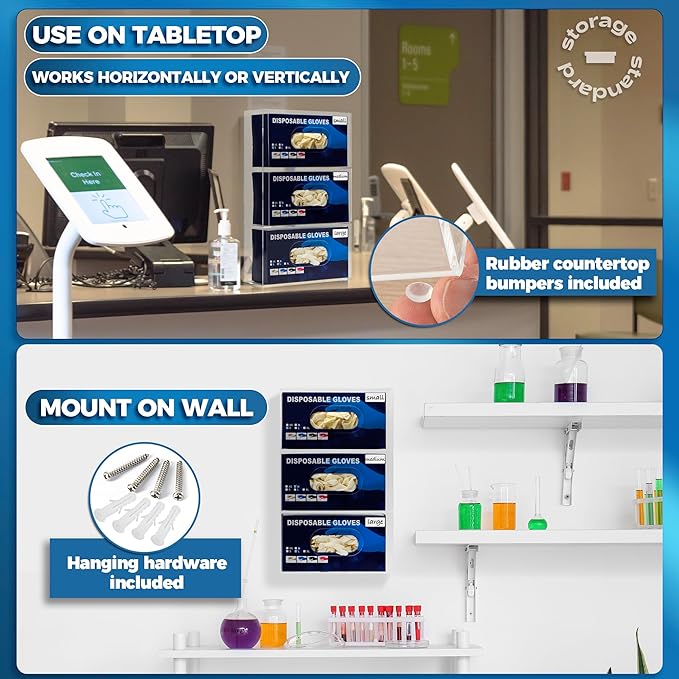 Triple Glove Box Holder Wall Mount Glove Dispenser - Disposable Glove Holder Wall Mount Glove Station for Medical Gloves, Multipurpose Kitchen Gloves Holder - 16.5 x 10 x 3.5 Inches