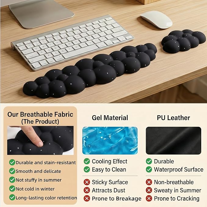 Silky Cloud Wrist Rest Set for Keyboard & Mouse, 16.9", Black Star | Memory Foam Arm Rest with Ergonomic Support Fits Full Keyboards and Reduces Typing Fatigue for Office, Gaming and Home Use