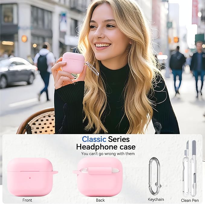 for AirPods 4 Case Pink with 3-in-1 Cleaner Kit & Keychain | Skin-Soft Silicone Drop Protection iPod 4 Case Cute Compatible with Apple Airpods 4th Gen 2024 Cover for Women Girly