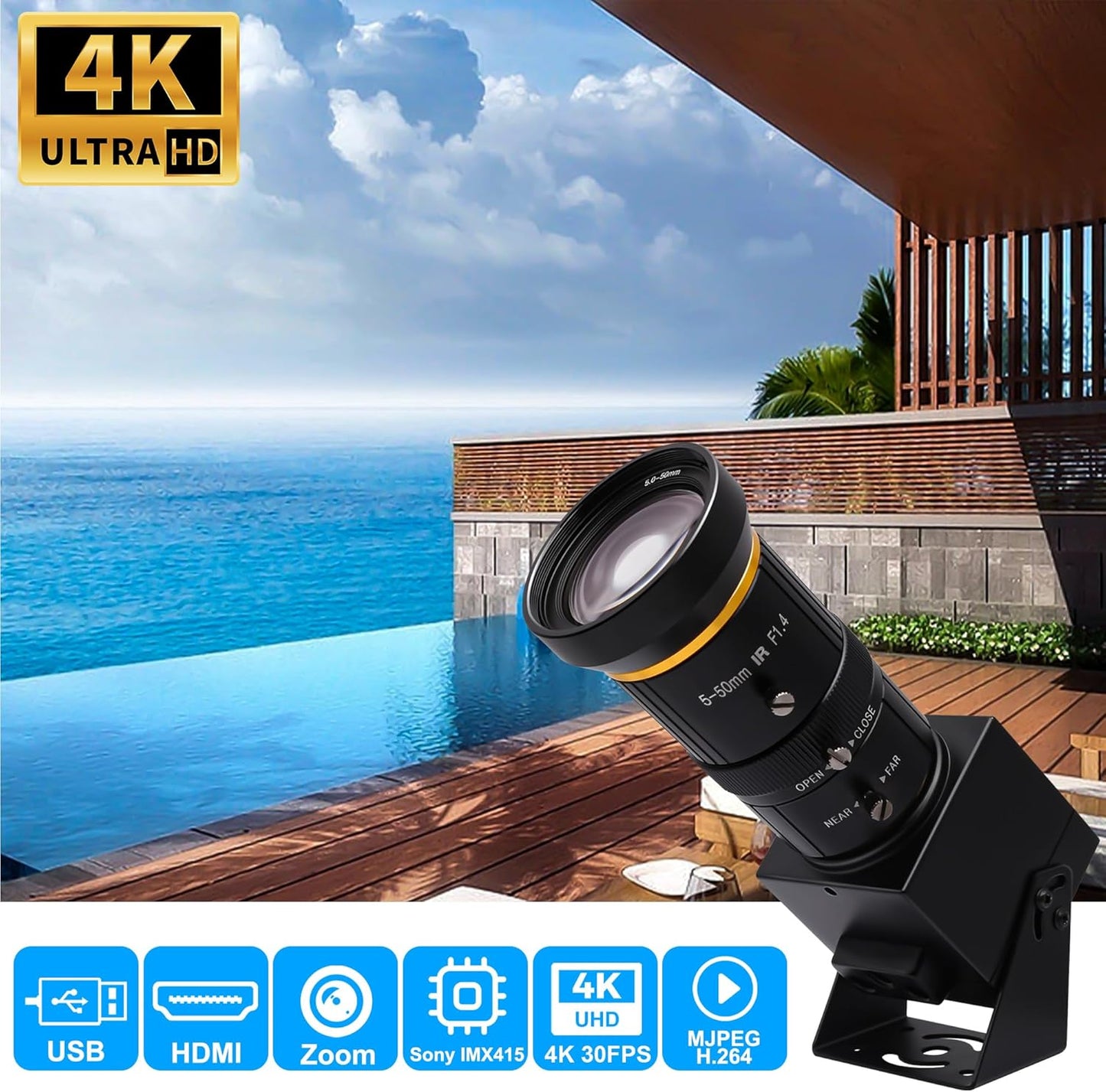 SVPRO HDMI Camera 4K USB Camera HD Streaming Webcam with 5-50mm Telephoto Zoom Manual Lens Industrial Camera CS Mount 10X Optical Zoom Camera for PC Computer,Laptop,Monitor,TV