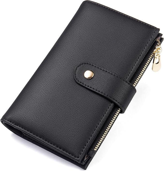 yiijay Wallet Women RFID Blocking Leather Trifold Clutch Wallet Credit Card Holder Ladies Travel Wallet Purse with Passport/Pen Holder