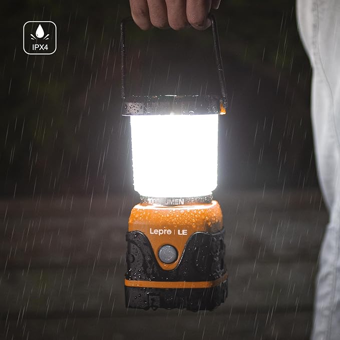 Lepro 1000LM Battery Powered LED Camping Lantern, Orange Tent Light with 4 Light Modes, Camping Essentials, Waterproof Lantern Flashlight for Camping, Emergency Light, Power Outage, Not Rechargeable