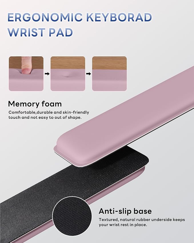 Laborio Computer Keyboard Wrist Rest, Keyboard Riser Stand for Desktop | Rose Pink, Ergonomic Acrylic Keyboard Holder, Non-slip Wrist Pad, Pain Relief for Typing, Multiple Colors