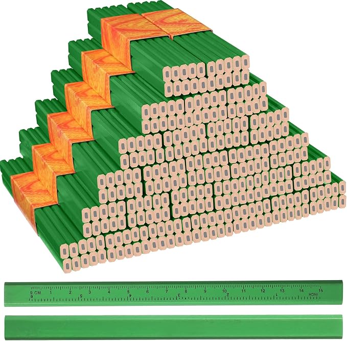 Lincia 300 Pcs Carpenter Pencils 7 Inch Octagonal Flat Carpenter Marking Pencils Hard Black Construction Contractor Pens for Woodworking and Concrete Marking(Green)
