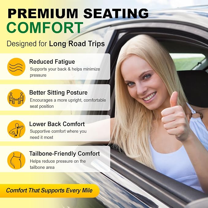 kingphenix 5-Piece Car Seat Cushion Set with Back Support | Full Back Support Pillow and Seat Cushion for Long Driving, Road Trips, Truck, Van, SUV, Dark Grey