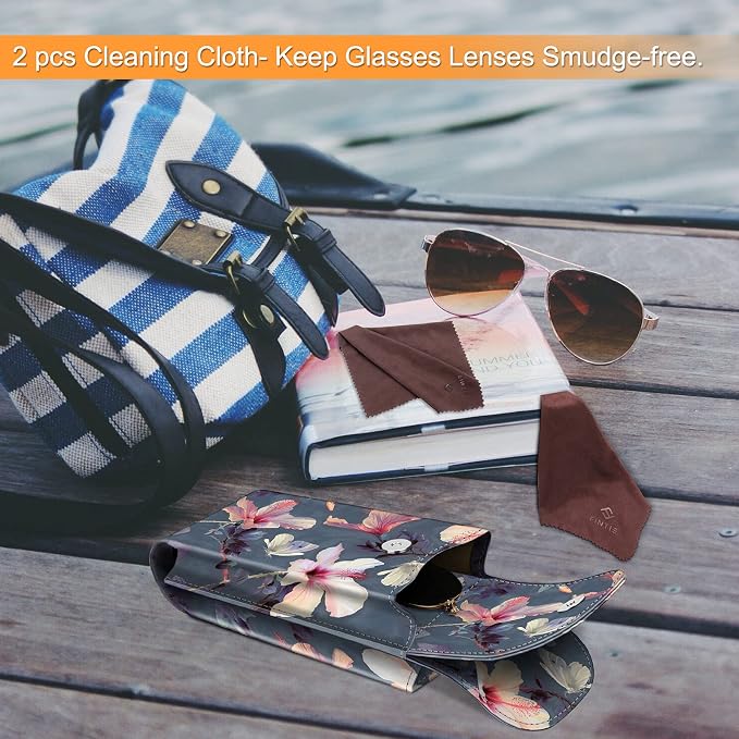 FINTIE Double Glasses Case with Carabiner Hook, Portable Vegan Leather Eyeglass Case Anti-scratch Sunglasses Pouch