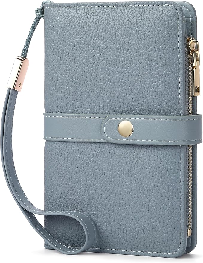 Small Wallet Women RFID Blocking Vegan Leather Slim Thin Bifold Credit Card Wallet Passport Holder Ladies Travel Wallet Mini Purse with Zipper Pocket