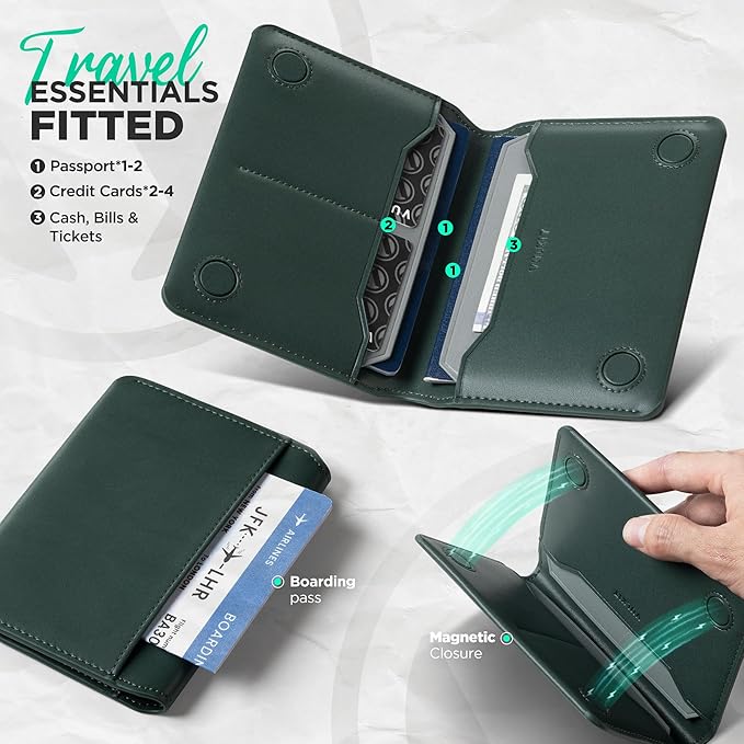 VULKIT Slim Minimalist Passport Wallet RFID Blocking Passport Holder for Travel, Leather Travel Wallet for Men Women, Magnetic Closure