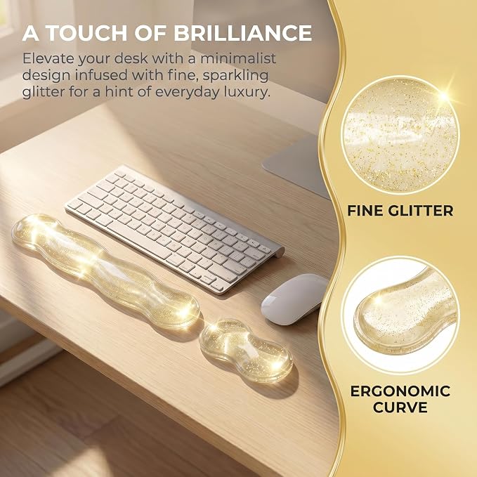 Wrist Rest for Keyboard and Mouse, Ergonomic Mouse Hand Rest Set, Cute Glitter Cloud Keyboard Pad with Wrist Support, Gel Desk Decor Accessories for Office Gaming School (Yellow)