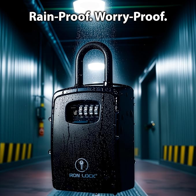 Iron Lock® XXL Portable Key Lock Box, U-Shackle 4-Digit Code (XXL, Black) | Holds 20-30 keys plus fobs, cards & remotes; unique built-in tray; weather resistant; wall-mount hardware included