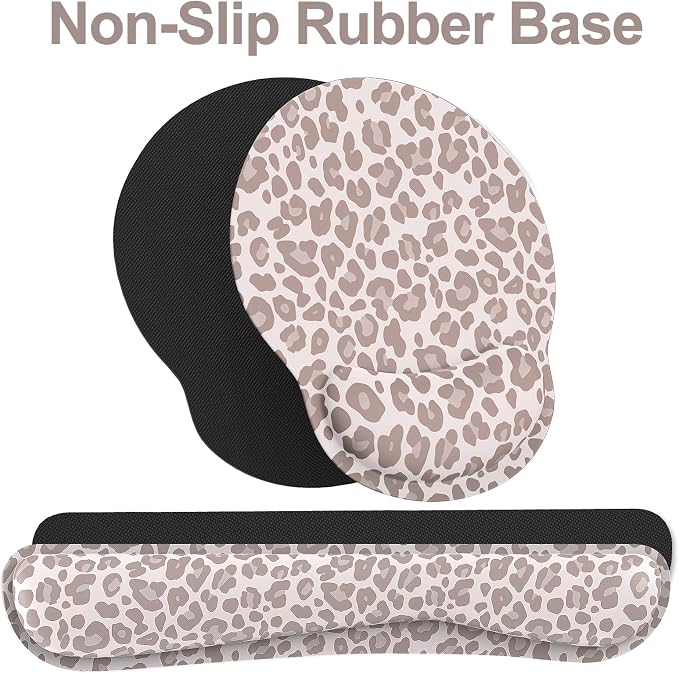 Ergonomic Mouse Pad with Wrist Rest and Keyboard Wrist Rest, Mousepad | Memory Foam Wrist Rest for Computer Keyboard, Pain Relief, Non-Slip Rubber Base, Mouse Pad Wrist Support for Gaming, Leopard