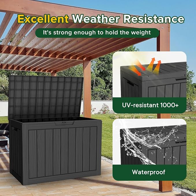 PatioZen 50 Gallon Package Delivery Boxes for Outside, Lokable Secure Resin Package Delivery Box with Lid, Weatherproof and Anti-Theft Storage for Outdoor Front Door, Porch, Curbside, House (Black)